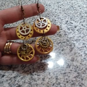 Metal steam punk boho GEAR earrings HANDMADE